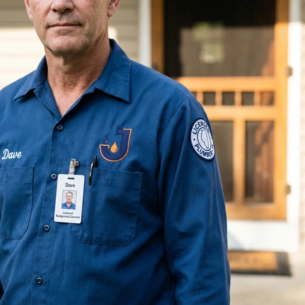 Licensed plumber showing ID badge in Elizabeth, WV