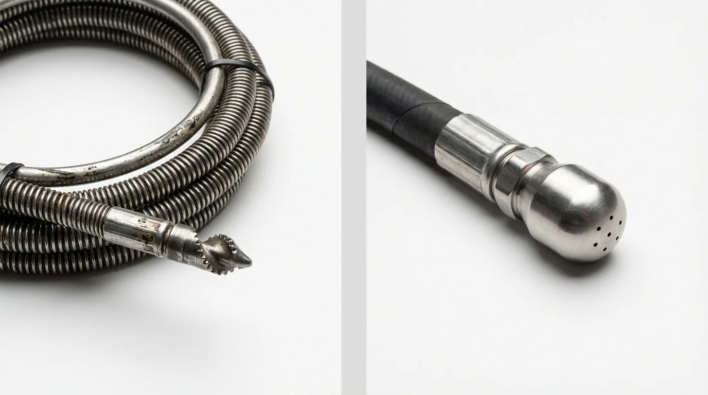 Drain snake cable and hydro jetting nozzle used for drain cleaning in Elizabeth, WV
