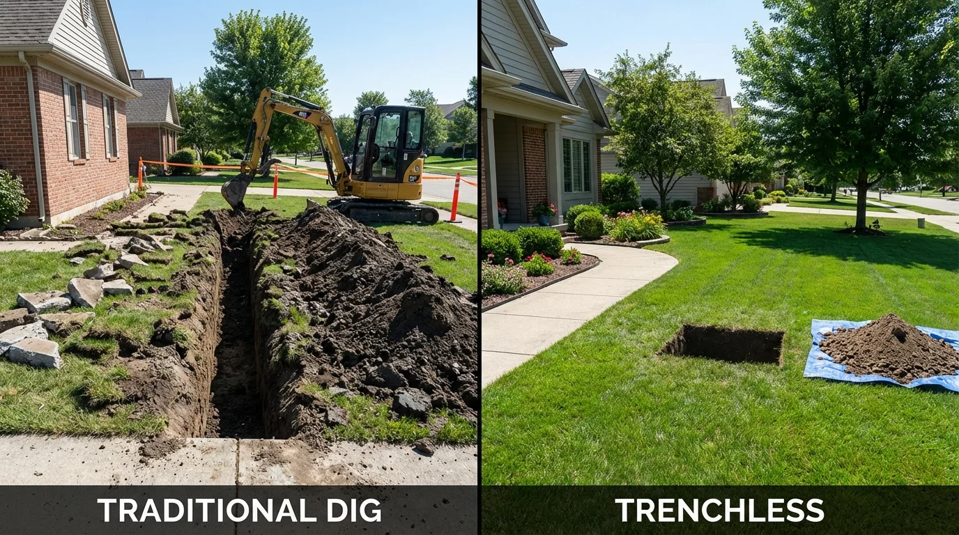 Trenchless sewer repair with minimal yard damage versus traditional excavation in Elizabeth, WV